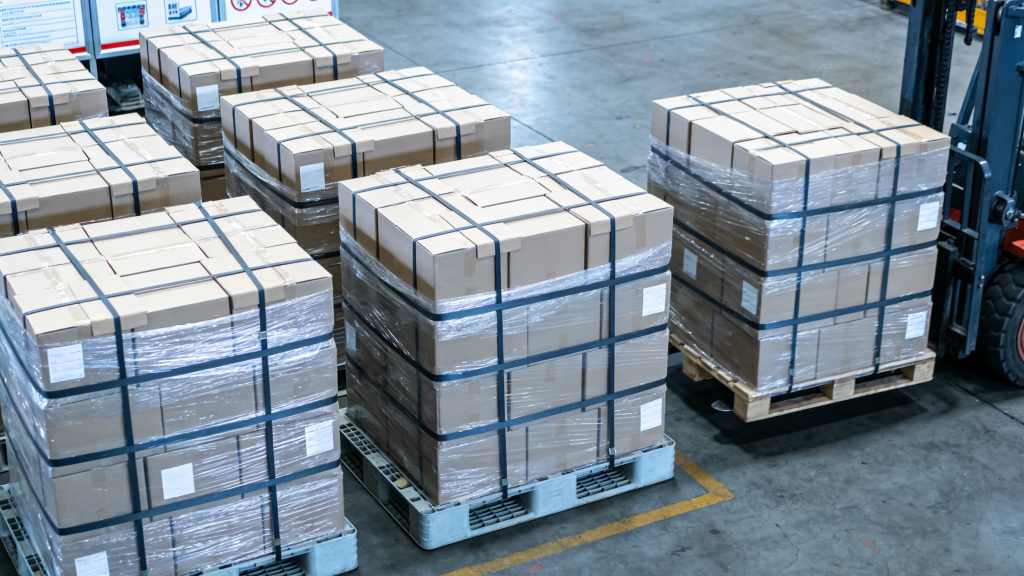 palletized custom rigid boxes ready for global shipment