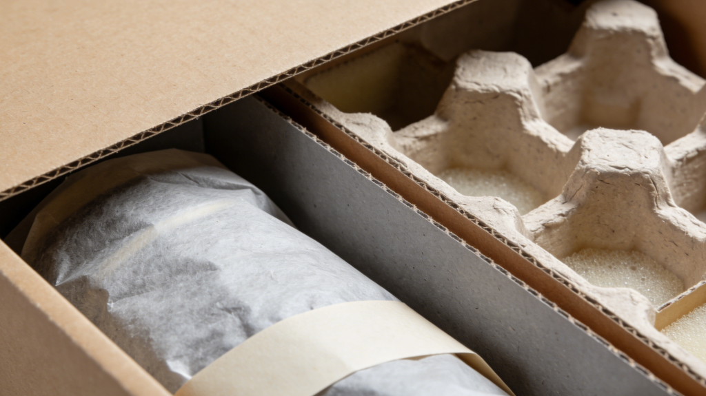 rigid box structure with protective inserts and layered materaials