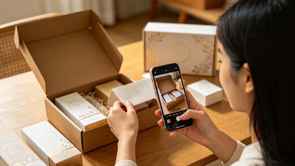 customer sharing rigid box unboxing on social media