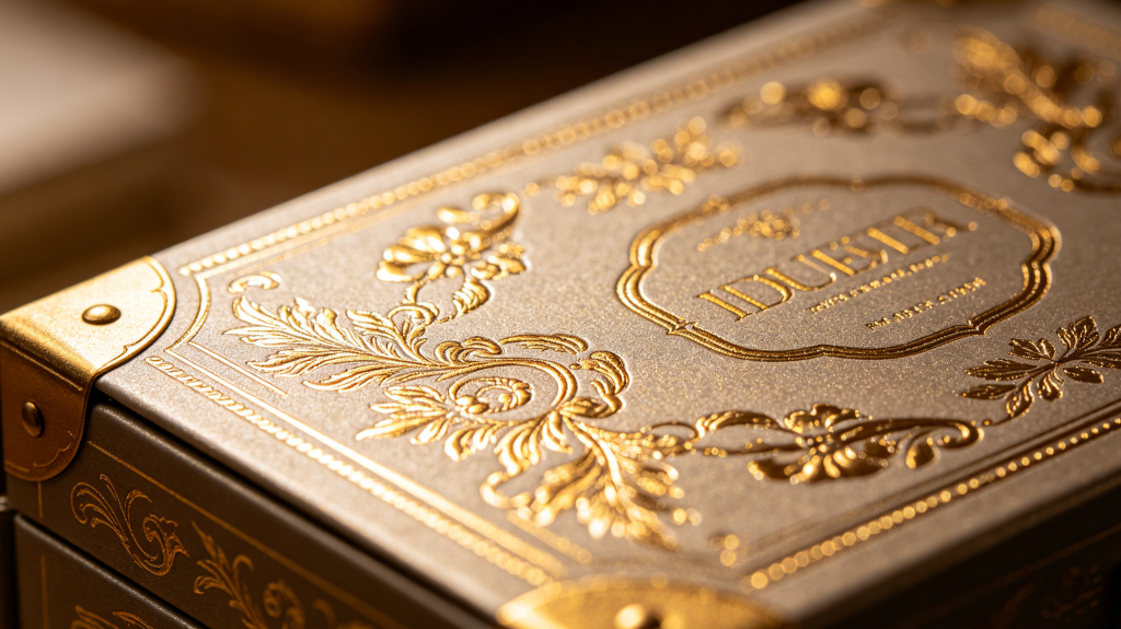 Foil stamping and embossing on rigid box packaging