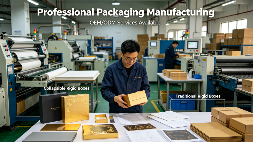 Custom Rigid Box Manufacturing Custom rigid box manufacturing process in packaging factory